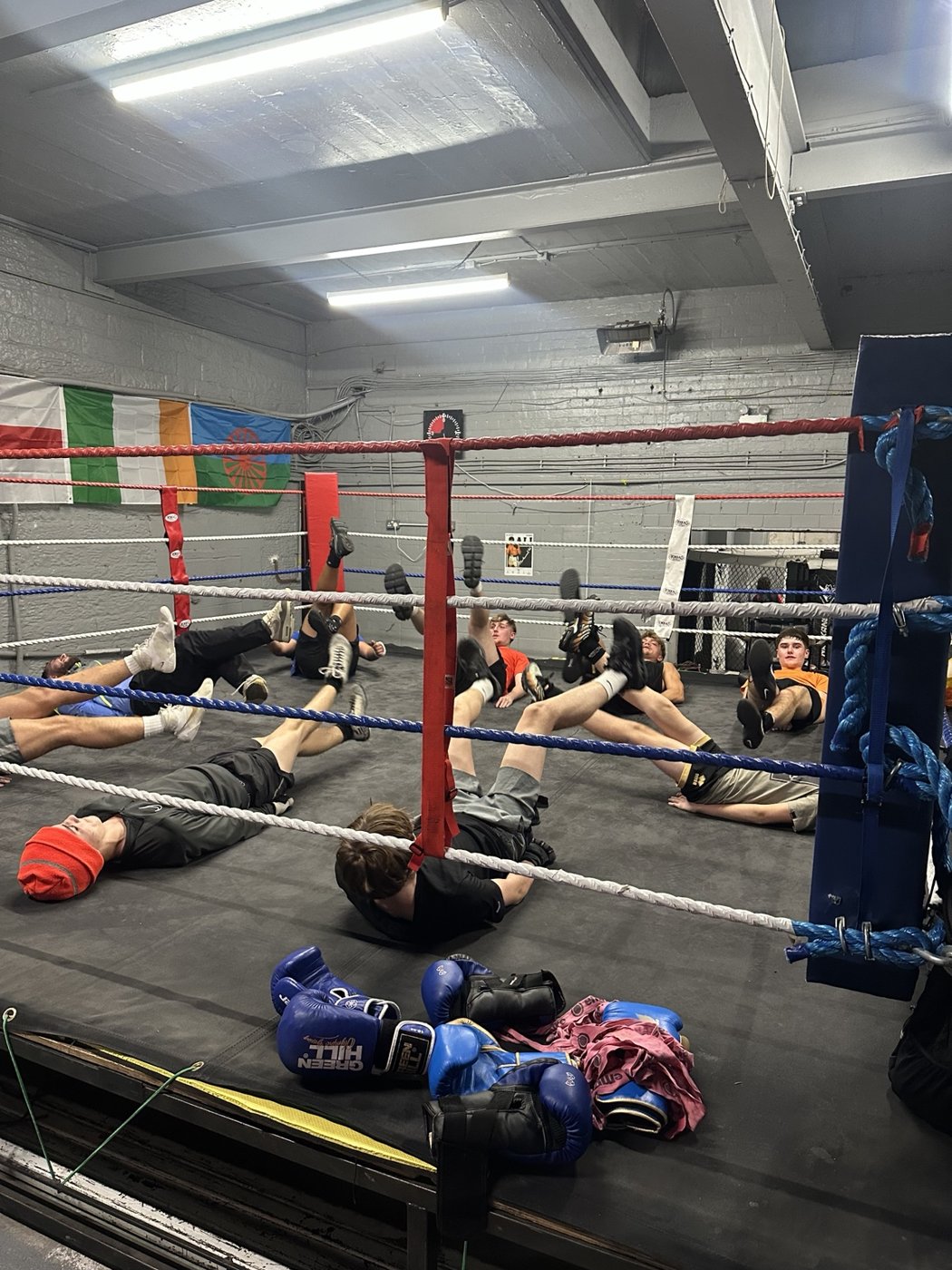 The team working on floor exercises